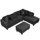 Modern Sectional Sofa With Storage Ottoman, L - Shape Couch With 2 Pillows And Cup Holders