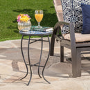 Outdoor Round Side Table With Mosaic Style Top And Curved Iron Legs - Blue / Matte Black