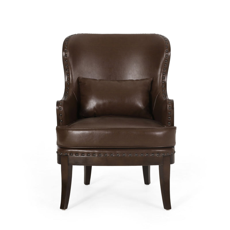Accent Chair With Nailhead Trim And Birch Wood Legs - Dark Brown