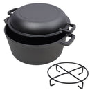 2 In 1 Pre-Seasoned Cast I Dutch Oven With Dual Handles, 5 Quart - Black