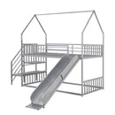 Twin Over Twin Metal Bunk Bed House Bed With Slide And Staircase