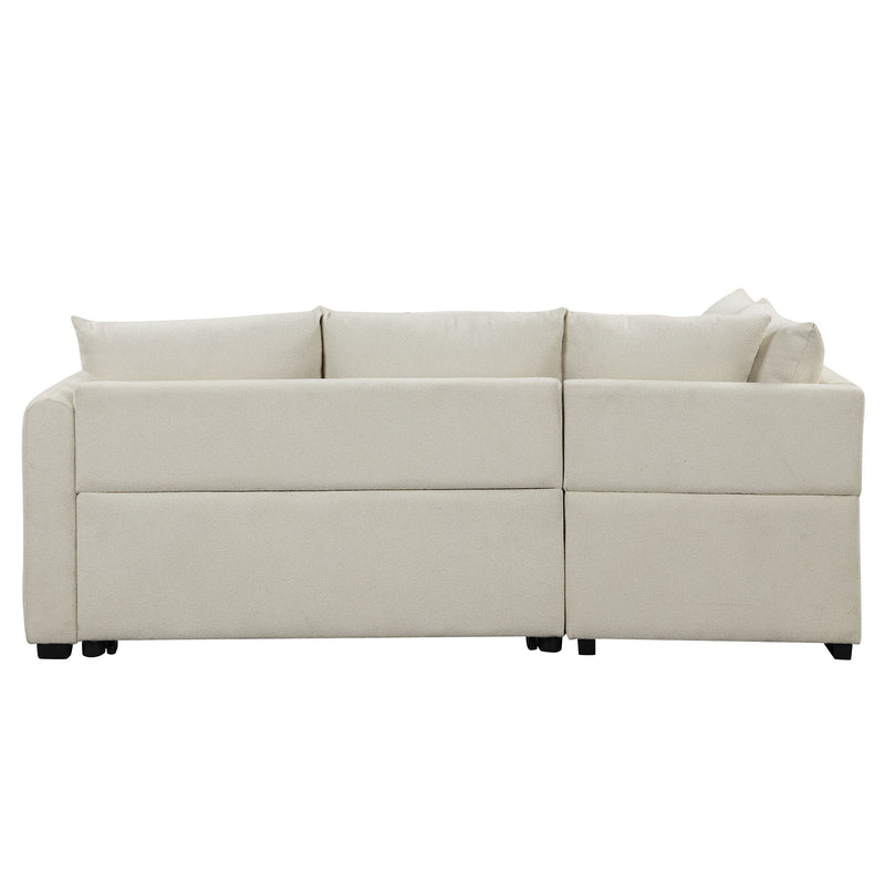 L-Shaped Sectional Pull Out Sofa Bed Sleeper Sofa With Two USB Ports, Two Power Sockets And A Movable Storage Ottoman