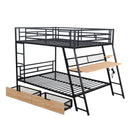 Full Size Bunk Bed With Built In Desk, Light, And 2 Drawers - Black