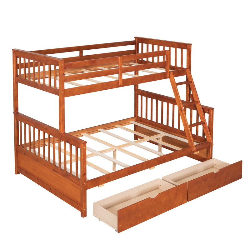 Twin-Over-Full Bunk Bed with Ladders and Two Storage Drawers (Walnut) { old sku:LT000165AAD}