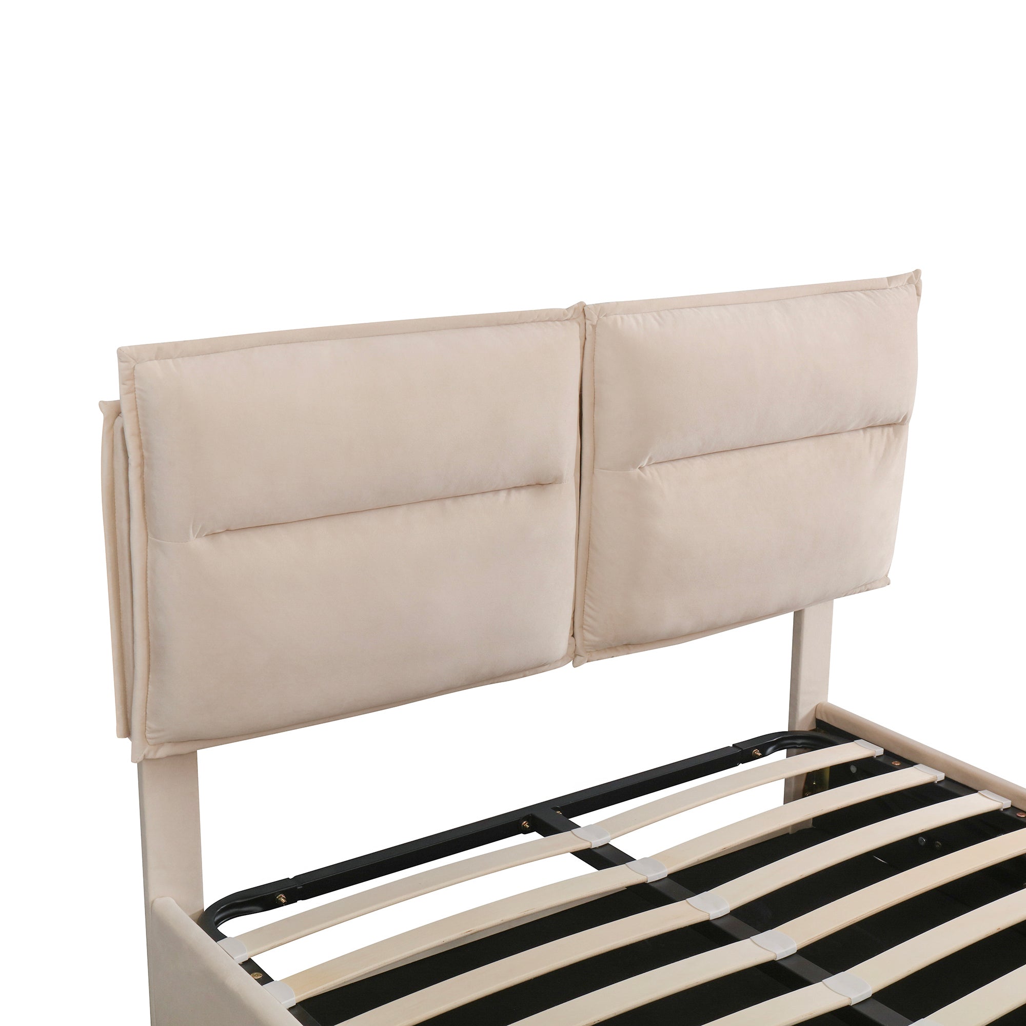 Upholstered Platform bed with a Hydraulic Storage System, Full size, Beige - Atlantic Fine Furniture Melbourne FL