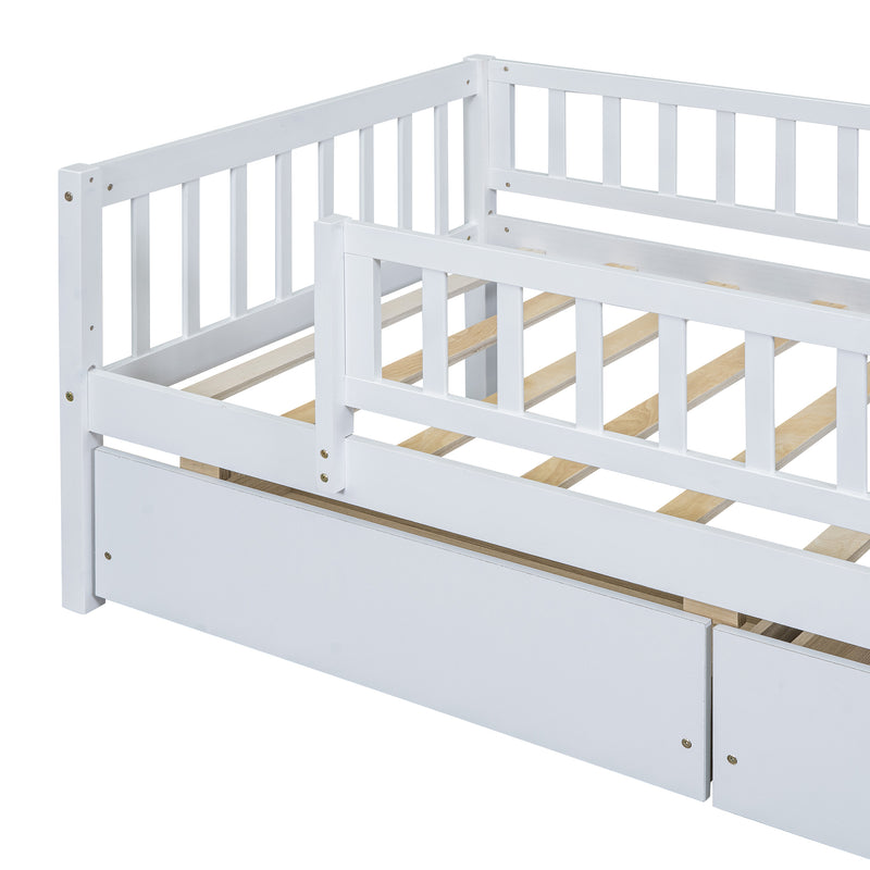 Twin Size Daybed Wood Bed with Two Drawers , White