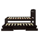 Full XL Size Platform Bed with Storage LED Headboard, Charging Station, Twin Size Trundle and 2 Drawers, Dark Brown