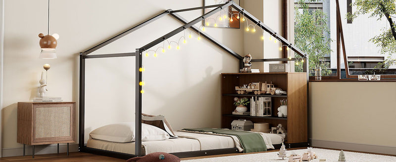 Bed House Frame With Shelves And Lights