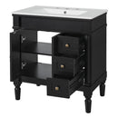 Bathroom Vanity With Ceramic Sink, 2 Doors 3 Drawers, Soft Close Design