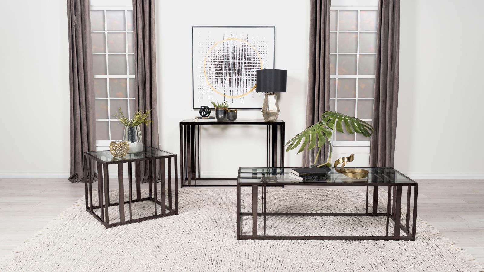 Adri Glass Top Entryway Console Table Black Nickel