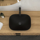 Artistic Tempered Glass Vessel Sink With Faucet And Pop Up Drain - Matte Black