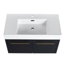 Modern Wall Mounted Bathroom Vanity With Thick Edge Resin Sink And Storage Rack
