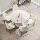 Modern Artificial Stone Round Plywood Base Dining Table, Can Accommodate 6 People, (Not Including Chairs) - White / Beige