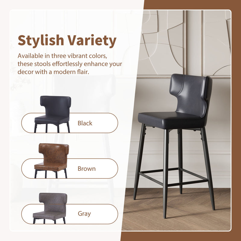 Modern Bar Stools With Upholstery And Metal Footrest (Set of 2)