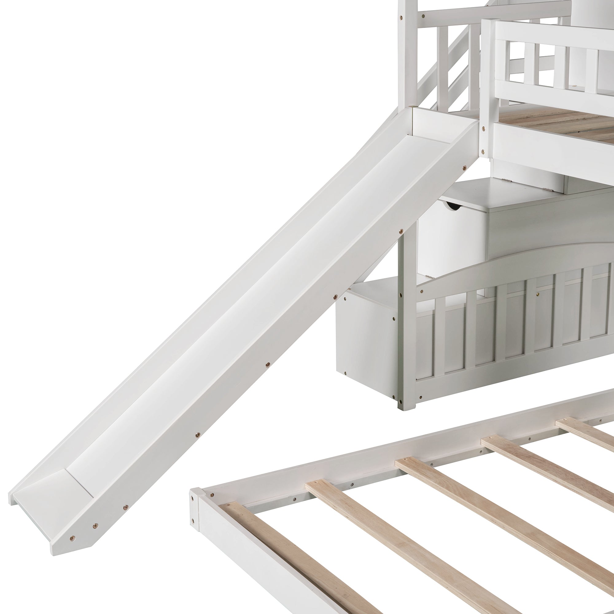 Twin Over Twin Bunk Bed with Two Drawers and Slide, House Bed with Slide, White(OLD SKU :LP000129AAK) - Atlantic Fine Furniture Melbourne FL