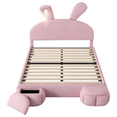 Upholstered Platform Bed With Cartoon Ears Shaped Headboard And LED Light