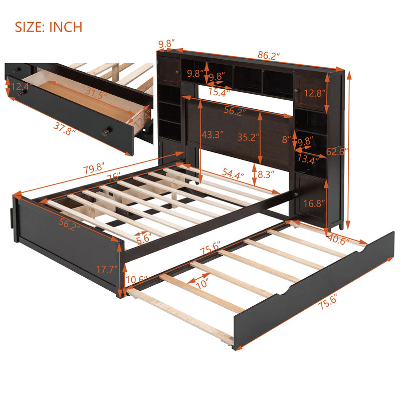 Bed With All In One Cabinet, Shelf And Sockets, Trundle