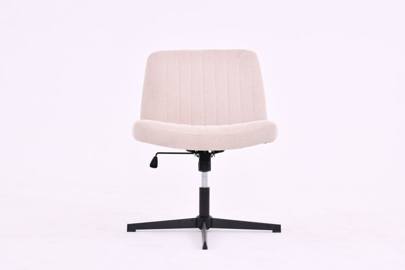 Cross Legged Office Chair, Wide Comfty Desk Chair, Vanity Home Chair No Wheels Armless Computer Task Chair, Swivel And Height Adjustable - Beige