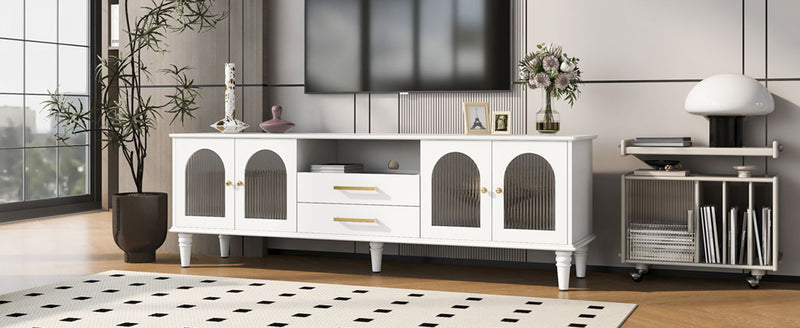 Retro TV Stand With Fluted Glass Doors