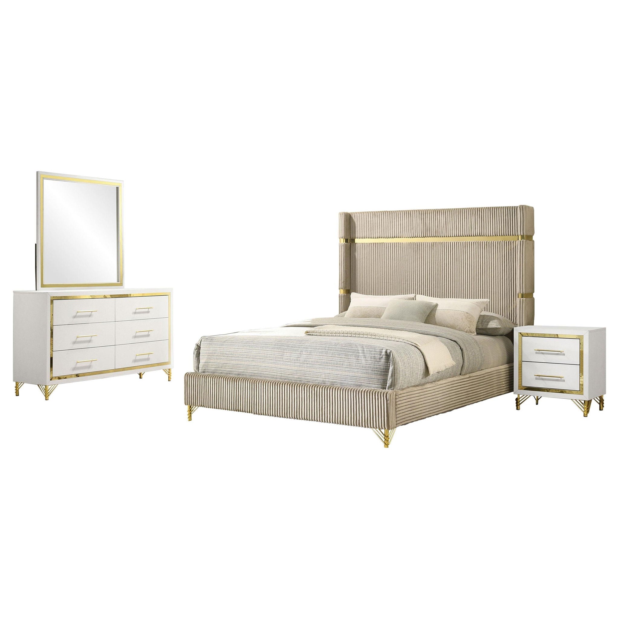 Lucia 4-piece Eastern King Bedroom Set Beige and White