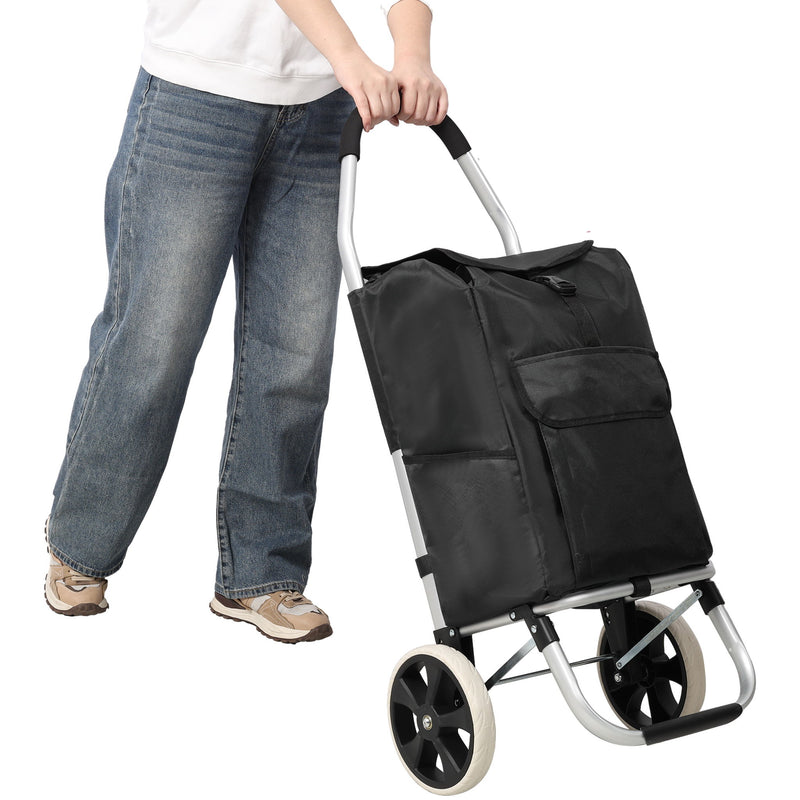 Foldable Shopping Trolley With Wheels And Removable Waterproof Bag - Black