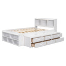 Full Bed with Bookcase Headboard, Under bed Storage Drawers and Bed End Storage Case,White