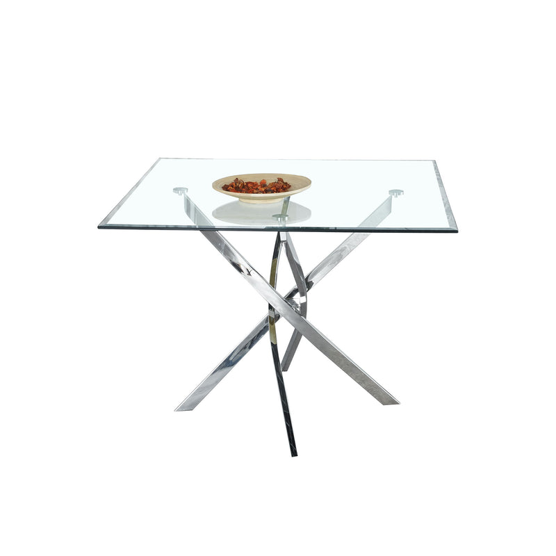 Contemporary Square Clear Dining Tempered Glass Table With Stainless Steel Legs