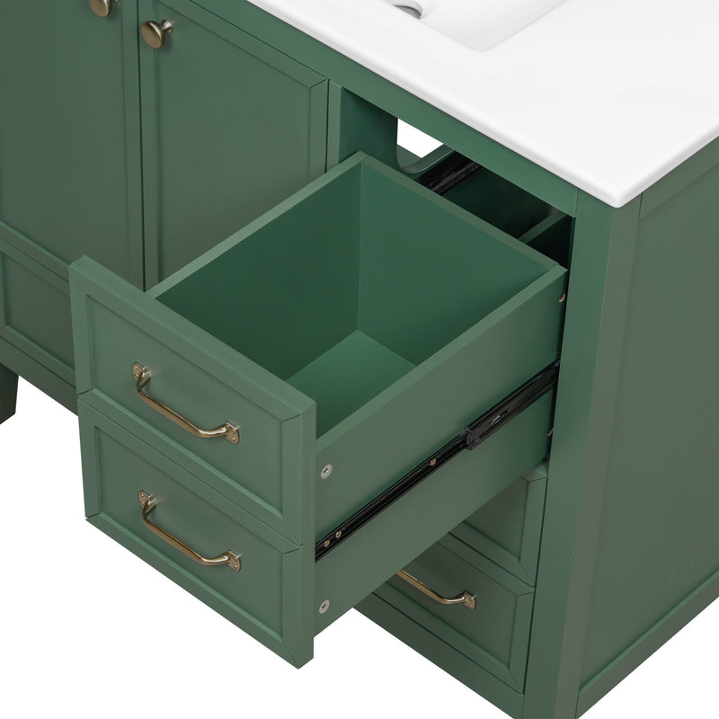 Elegant Vintage Bathroom Vanity With Sink And Soft Closing Door, 4 Drawers Of Different Sizes Frame