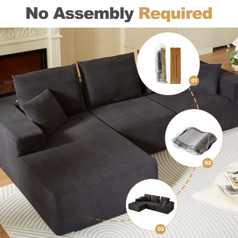 Modular Sectional Sofa With Chaise, L Shaped Cloud Couch With Deep Seat, Sectional Couches For Living Room - Black