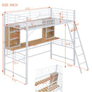 Twin Size Loft Bed with Desk and Shelf , Loft Bed with Ladder,Twin,White