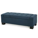 Empower - Button Tufted Waffle Upholstered Storage Ottoman With Wood Legs - Navy Blue