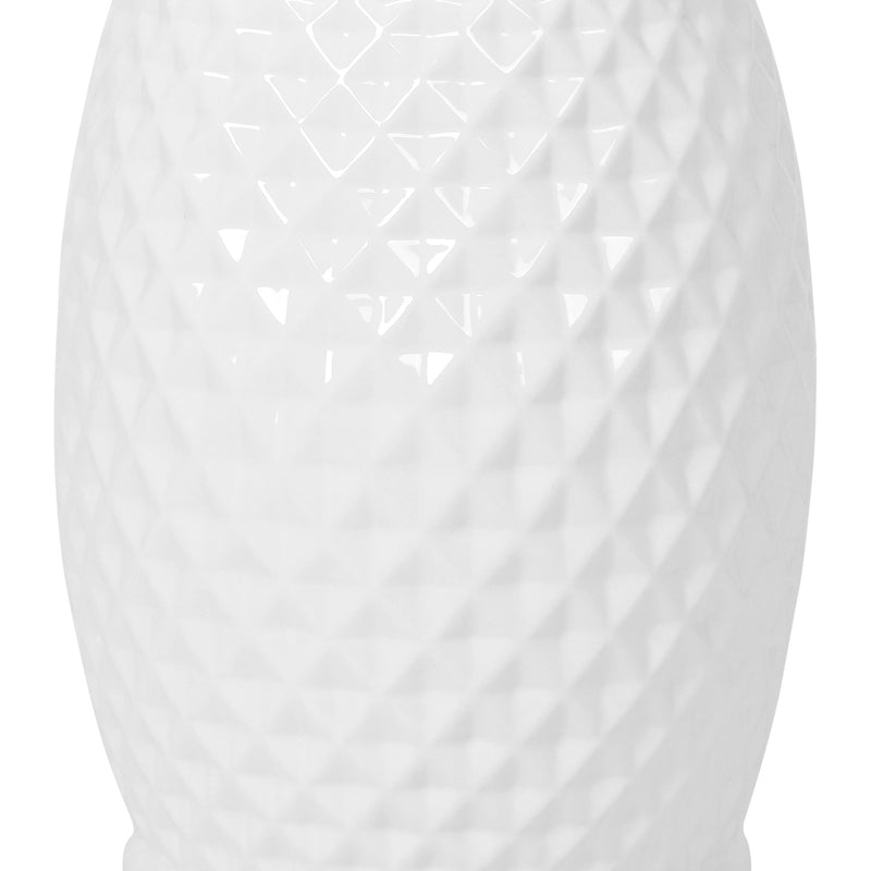 Glazed Ceramic Drum Stool Indoor / Outdoor Side Table Ceramic - White