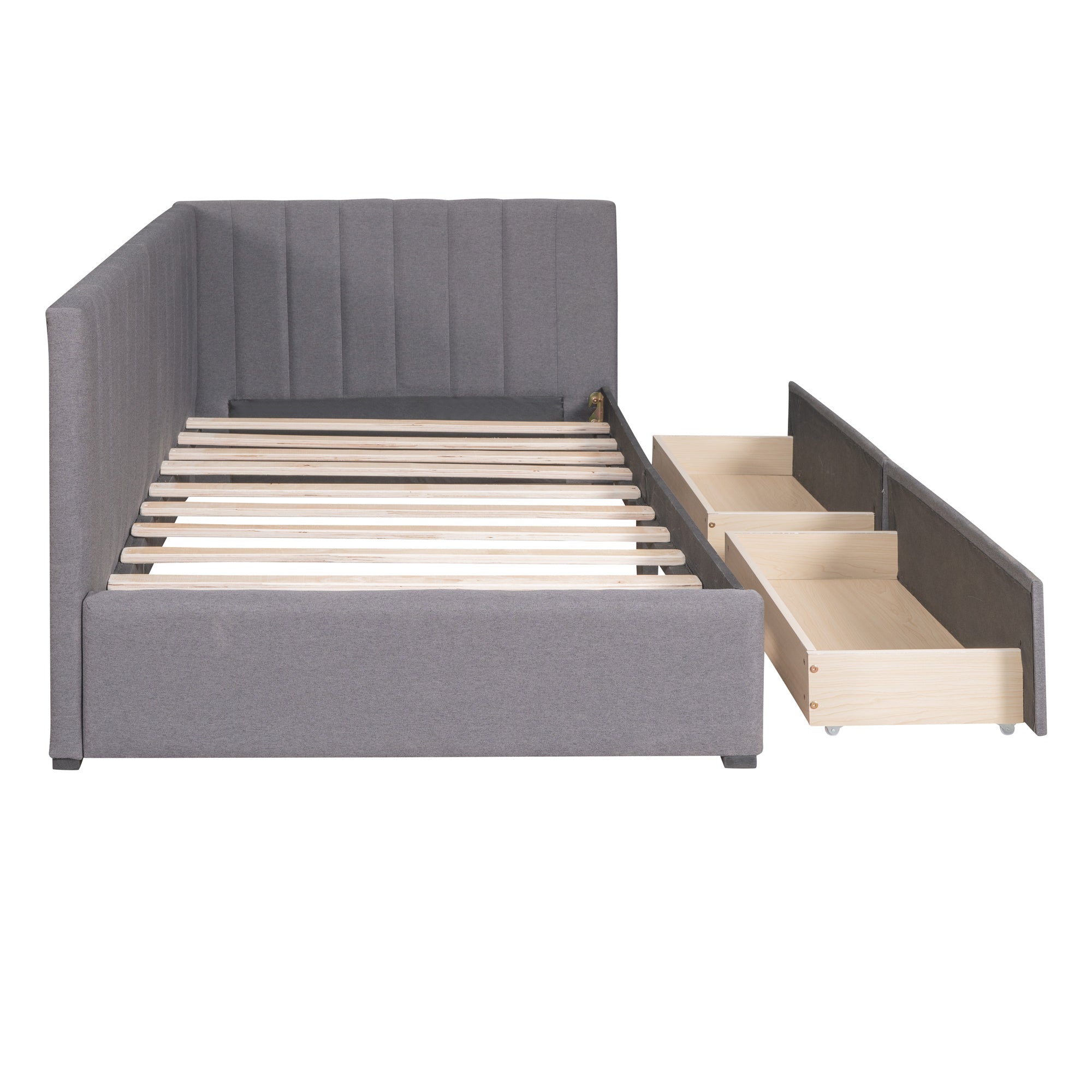 Upholstered Daybed with 2 Storage Drawers Twin Size Sofa Bed Frame No Box Spring Needed, Linen Fabric (Gray) - Atlantic Fine Furniture Melbourne FL
