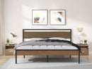 Ceres Metal Bed, Black with Cinnamon Wood Headboard&Footboard, King