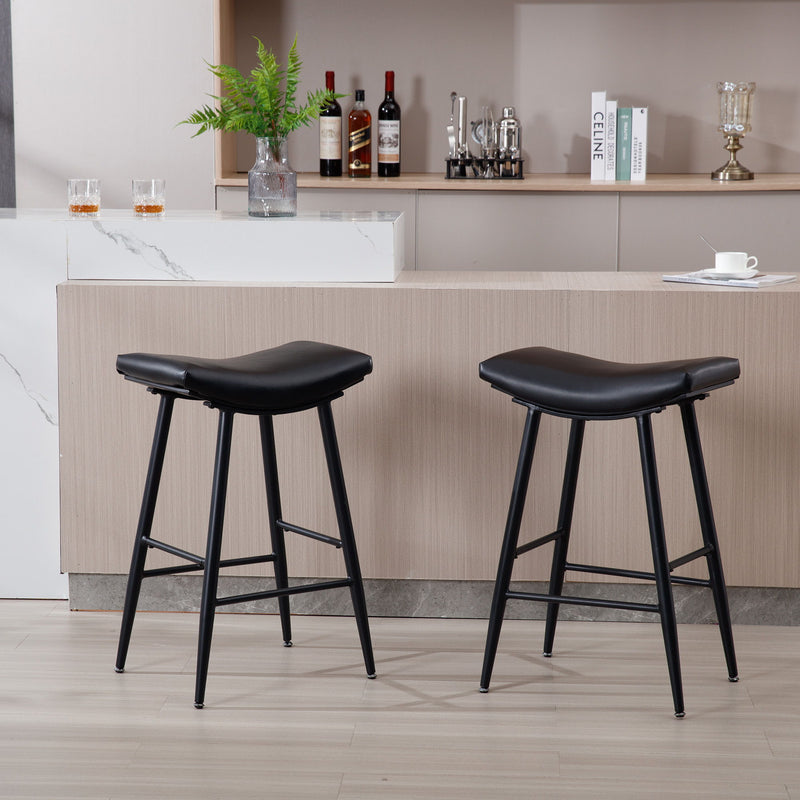 Bar Stools (Set of 2) Armless Counter Low Bar Stools Without Back Modern Linen Fabric Breakfast Stools With Metal Leg And Footrest