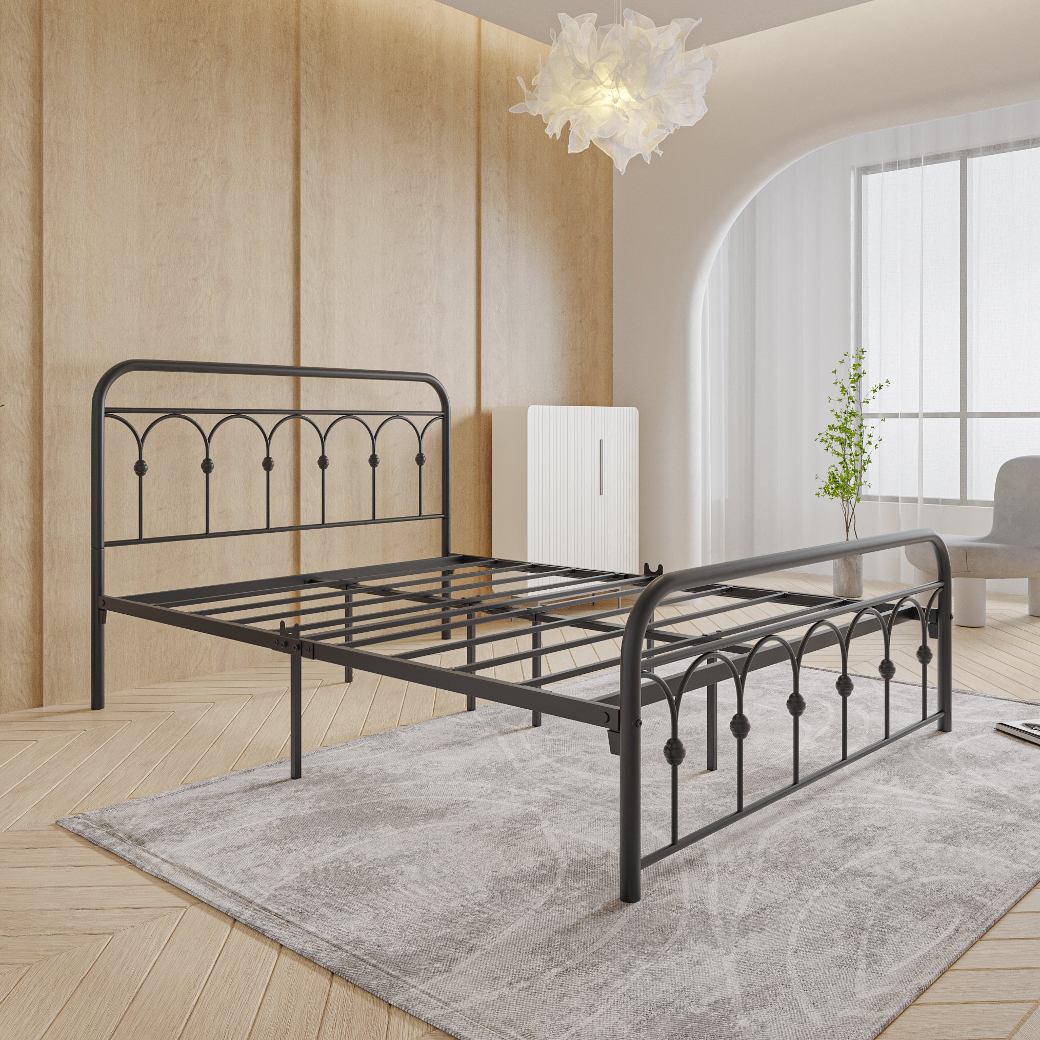 Queen Metal Bed Frame with Headboard and Footboard Platform Queen Size No Box Spring Needed 12.4" Under Bed Storage, Queen Size Black - Atlantic Fine Furniture Melbourne FL