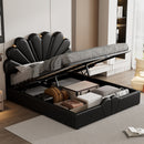 Queen Size Upholstered  Petal Shaped Platform Bed  with Hydraulic Storage System, PU Storage Bed, Decorated with metal balls, Black