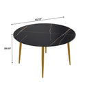 Modern Artificial Stone Round Dining Table With Golden Metal Legs, Can Accommodate 6 People - Black