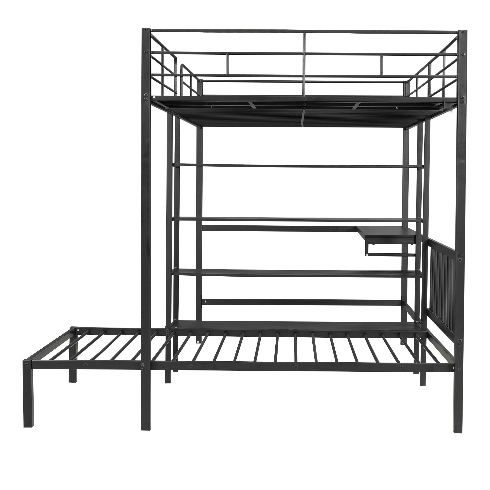 Full Over Twin Metal Bunk Bed with Built-in Desk, Shelves and Ladder, Black - Atlantic Fine Furniture Melbourne FL