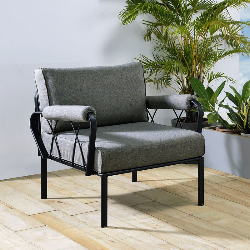 Rajni - Patio Arm Chair - Gray Fabric & Black