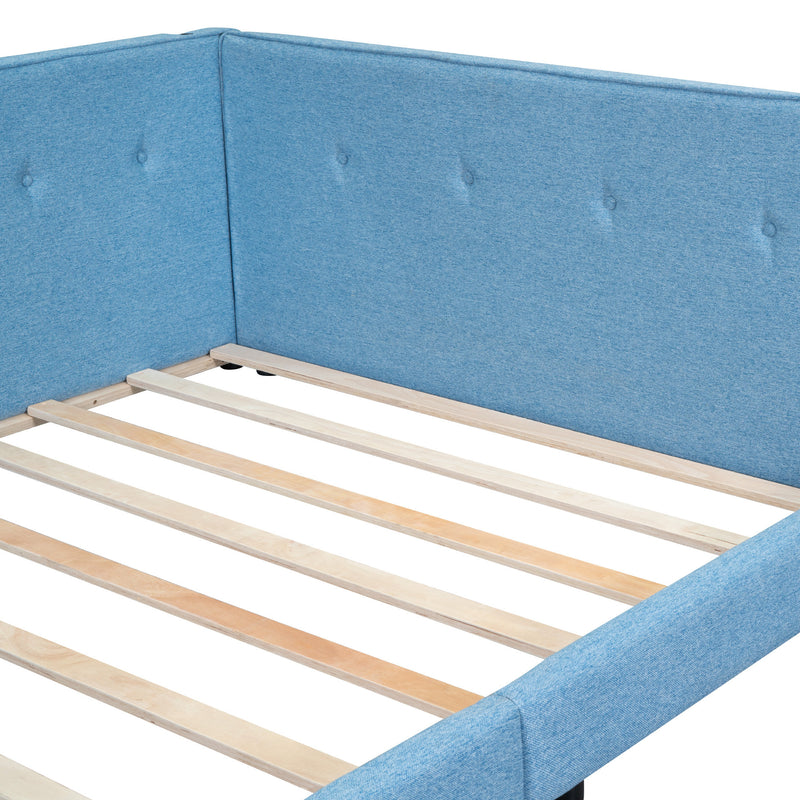 Upholstered Full Size platform bed with USB Ports, Blue