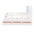 Full Size Platform Bed With Trundle, Drawers, USB Ports And Built In Shelves - White