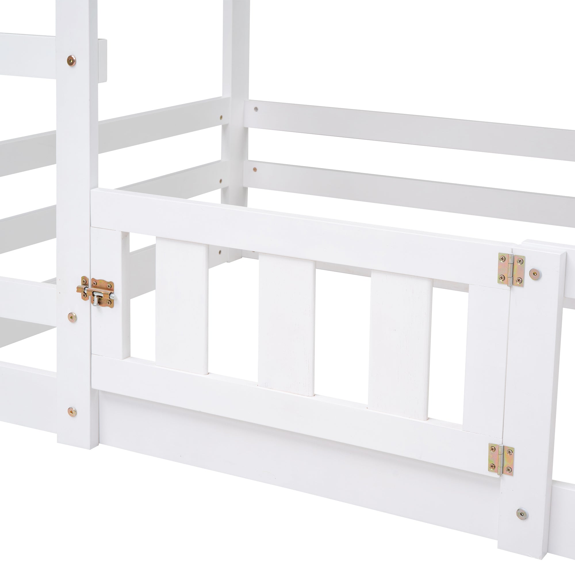 Twin over Twin House Bunk Bed with Fence and Door, White - Atlantic Fine Furniture Melbourne FL