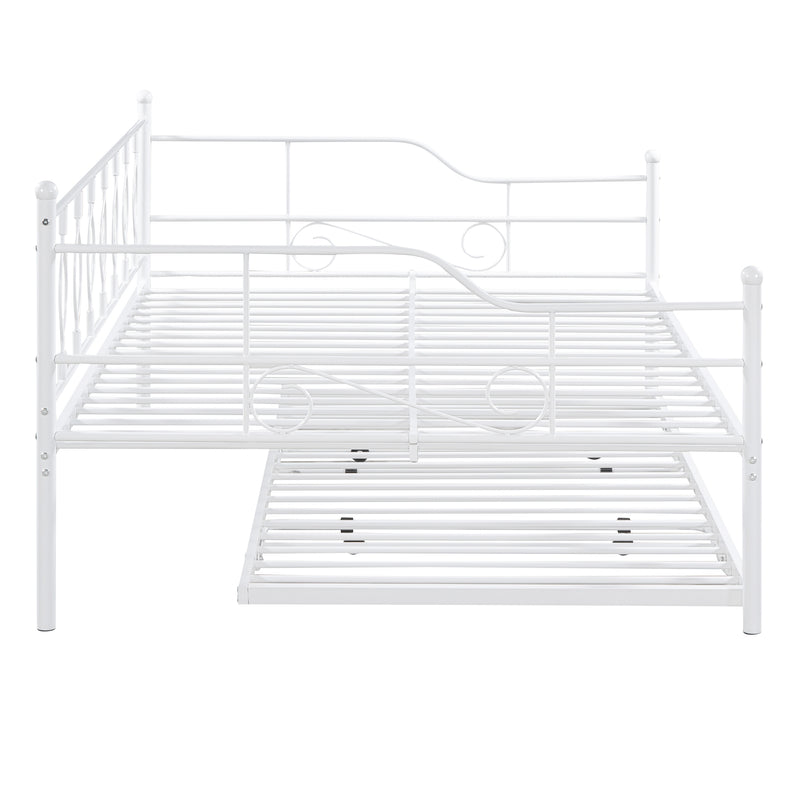 Full Size Metal Daybed with Twin Size Adjustable Trundle, Portable Folding Trundle, White(OLC SKU:MF293730AAK)