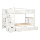 Full Over Full Bunk Bed with Shelves and 6 Storage Drawers, White(Old SKU:LP000046AAK)