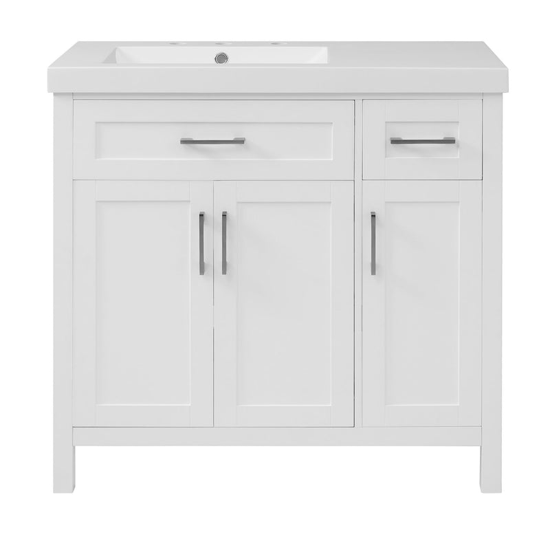 Bathroom Vanity Cabinet With Resin Integrated Sink - 2 Drawers, 3 Doors