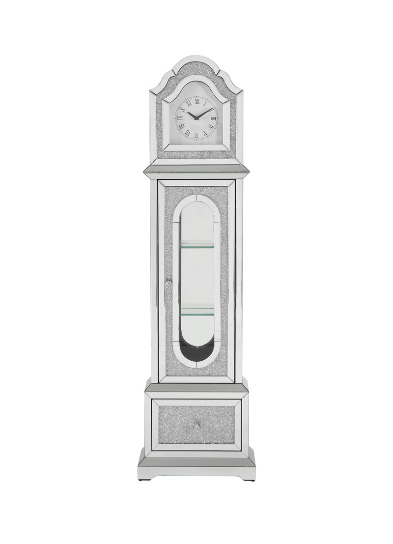 Noralie - Mirrored & Faux Diamonds Grandfather Clock With LED - Silver Gray