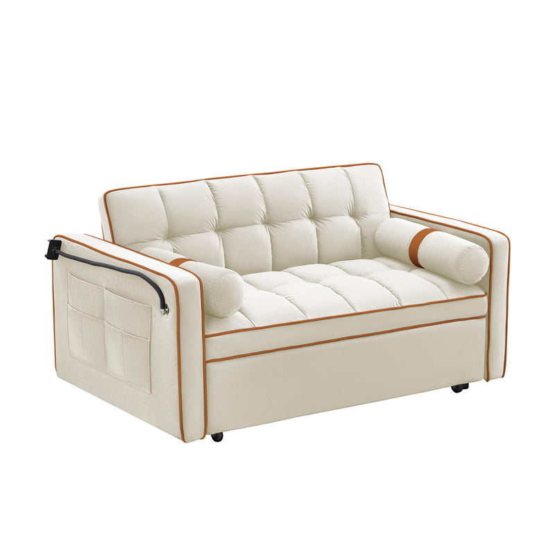 Modern Convertible Sleeper Sofa Couch With Pull Out Bed With Pillows & Side Pockets For Small Space, Living Room