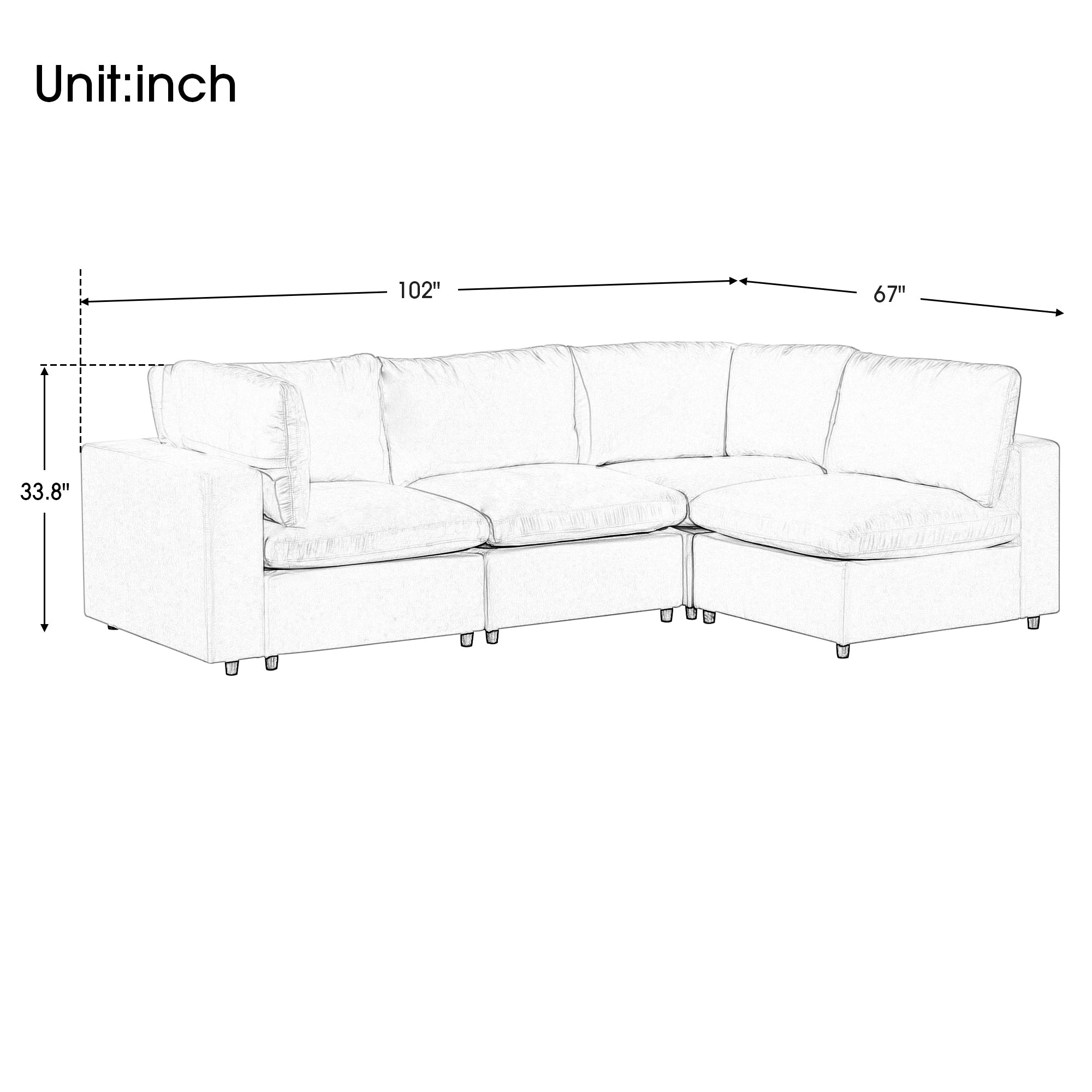 U-style Upholstered Modular Sofa with USB Charge Ports,Wireless Charging and Built-in Bluetooth Speaker in Arm,Sectional sofa for Living Room Apartment(4-Seater)