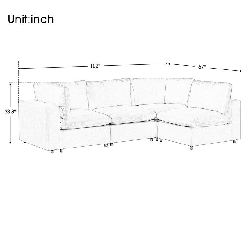 U-style Upholstered Modular Sofa with USB Charge Ports,Wireless Charging and Built-in Bluetooth Speaker in Arm,Sectional sofa for Living Room Apartment(4-Seater)